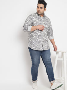 Grey Camouflage Printed Shirt For Men Plus