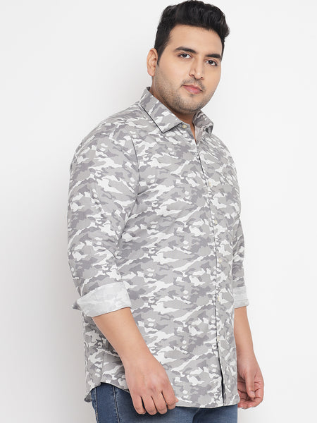 Grey Camouflage Printed Shirt For Men Plus 2
