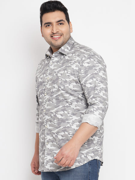 Grey Camouflage Printed Shirt For Men Plus 3