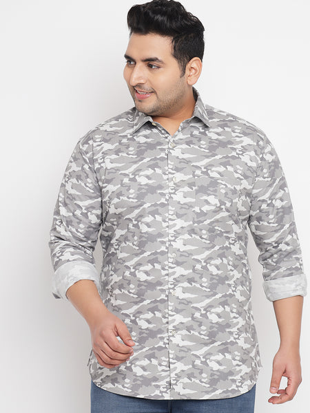 Grey Camouflage Printed Shirt For Men Plus 4