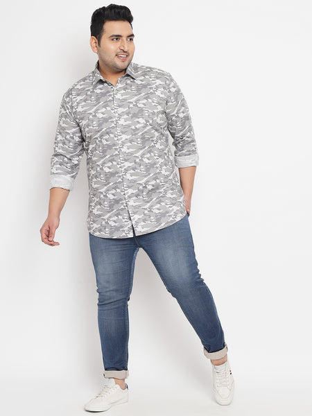 Grey Camouflage Printed Shirt For Men Plus 5