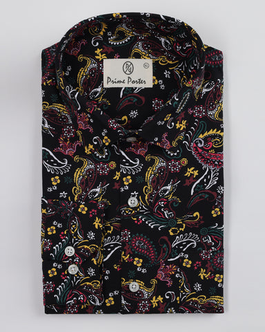 Impressions Black Coloured Paisley Printed Pure Cotton Shirt For Men