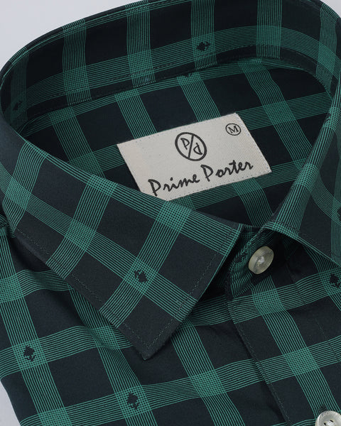 Kale Green Coloured Printed Check Shirt For Men 1