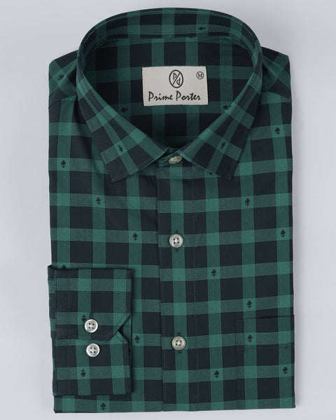 Kale Green Coloured Printed Check Shirt For Men