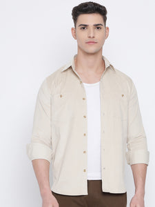 Milky White Coloured Pure Cotton Corduroy Shirt For Men