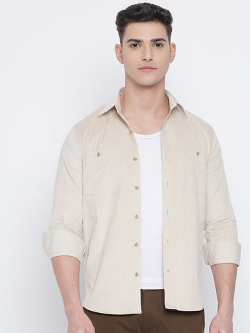 Milky White Coloured Pure Cotton Corduroy Shirt For Men