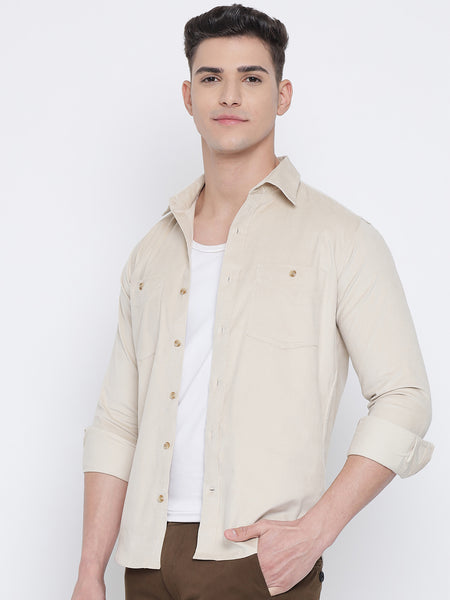 Milky White Coloured Pure Cotton Corduroy Shirt For Men 1