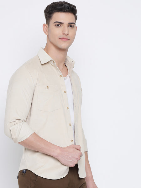 Milky White Coloured Pure Cotton Corduroy Shirt For Men 2