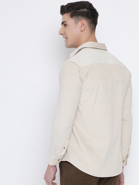Milky White Coloured Pure Cotton Corduroy Shirt For Men 3