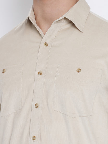 Milky White Coloured Pure Cotton Corduroy Shirt For Men 4