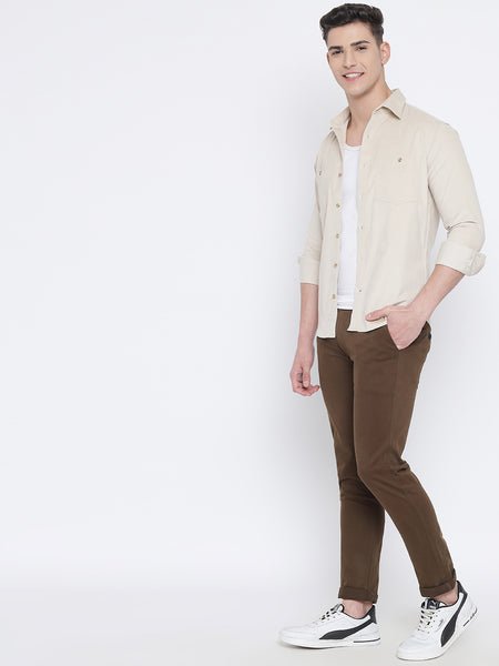 Milky White Coloured Pure Cotton Corduroy Shirt For Men 5