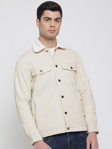 Milky White Corduroy Jacket For Men 1