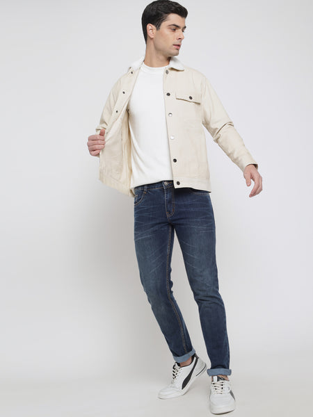 Milky White Corduroy Jacket For Men