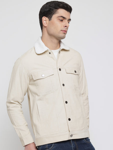 Milky White Corduroy Jacket For Men 3