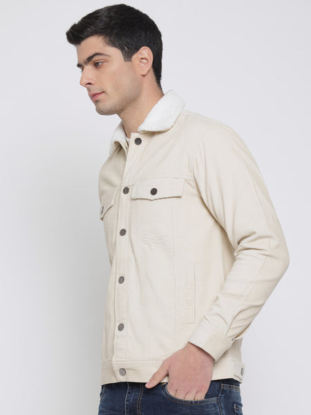 Milky White Corduroy Jacket For Men 4