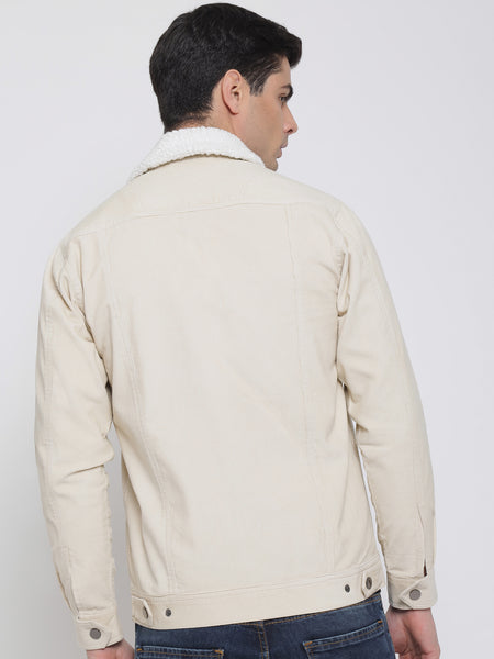 Milky White Corduroy Jacket For Men 5