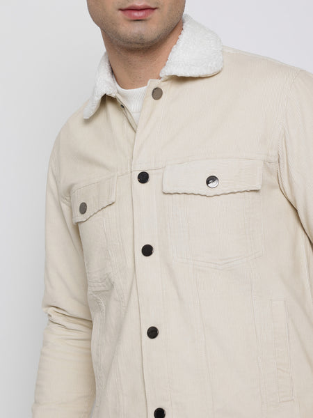 Milky White Corduroy Jacket For Men 6