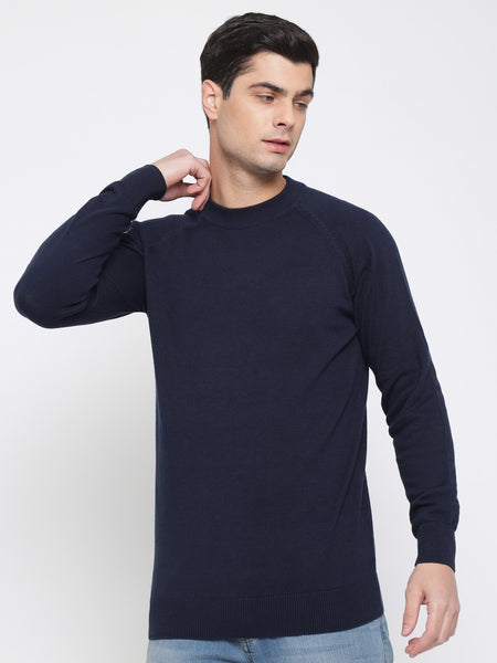 Navy Blue Basic Soft Sweater For Men