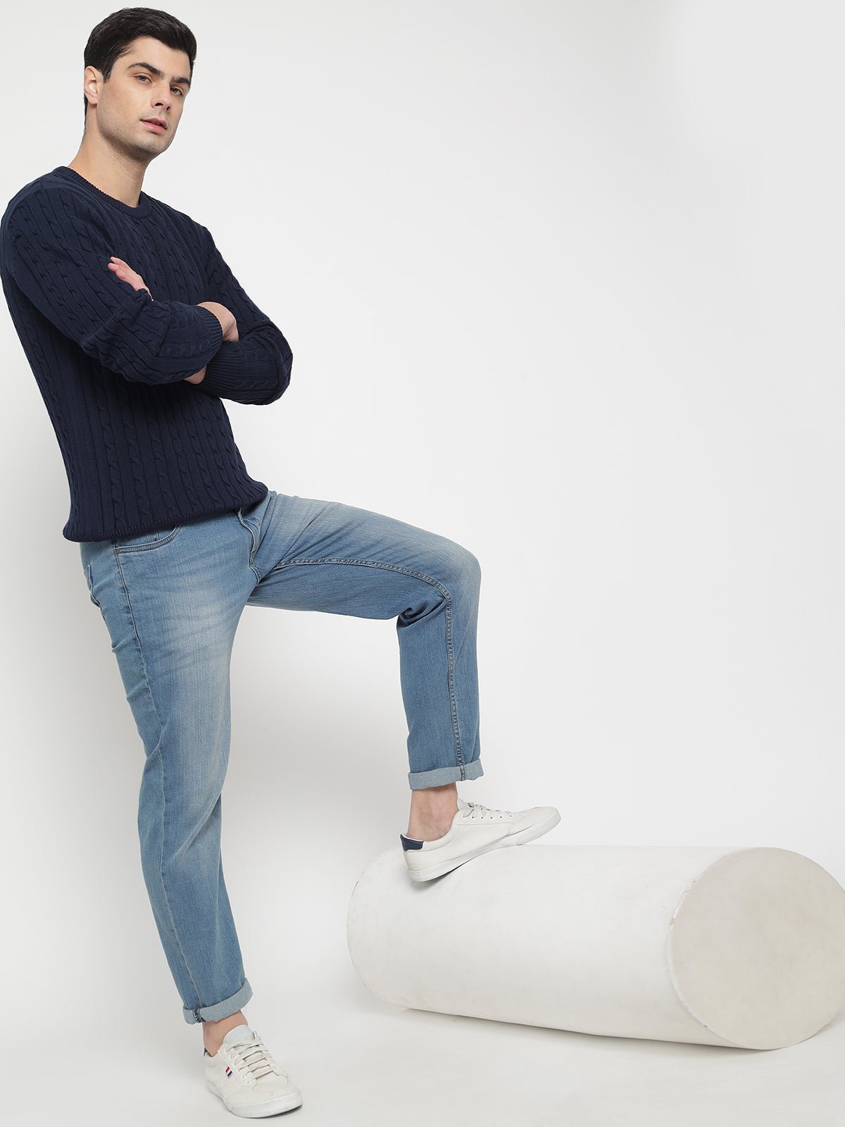 Navy Blue Cable Knit Sweater Prime Porter