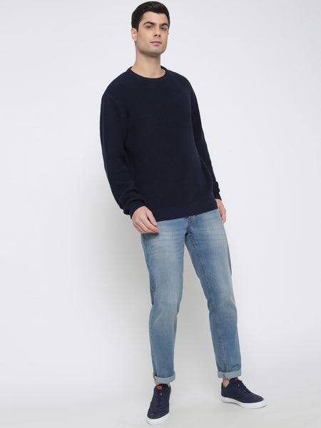 Navy Blue Purl Knit Sweater For Men 5