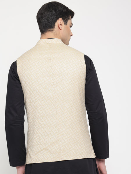 Off White Colour Self Design Nehru Jacket 1
