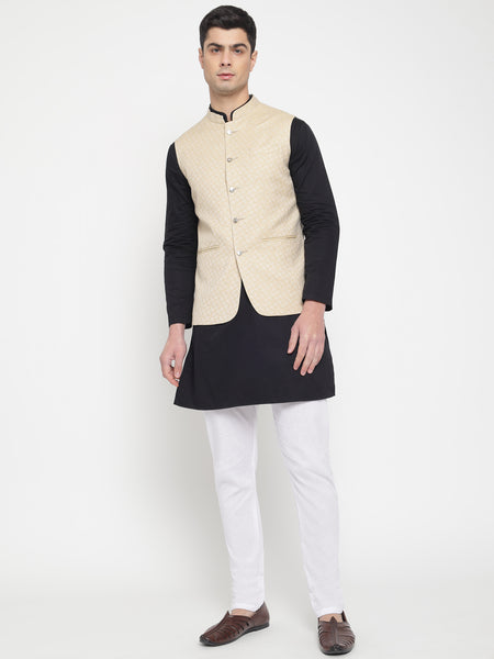Off White Colour Self Design Nehru Jacket 4