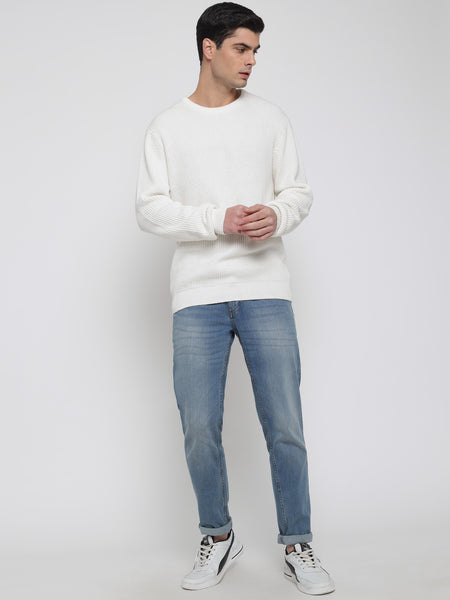 Off White Purl Knit Sweater For Men 2