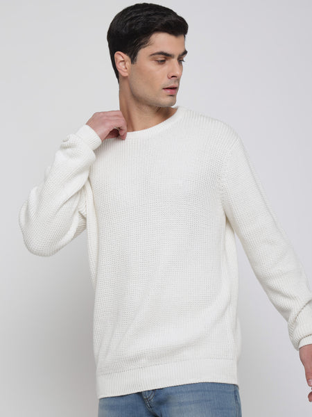 Off White Purl Knit Sweater For Men 5