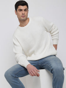 Off White Purl Knit Sweater For Men