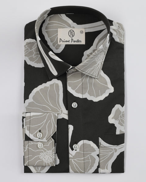 Olive Colour Flower Printed Pure Cotton Shirt For Men