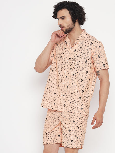 Orange Coloured Moustache Printed Co-Ords Set 5