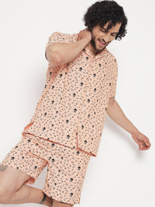 Orange Coloured Moustache Printed Co-Ords Set 