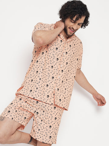 Orange Coloured Moustache Printed Co-Ords Set 