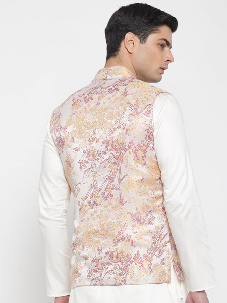 Pastel Pink Colour Floral Jacquard Nehru Jacket 2