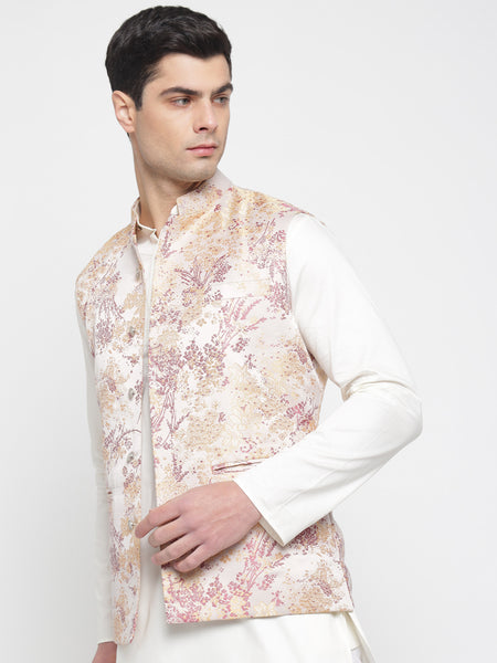 Pastel Pink Colour Floral Jacquard Nehru Jacket 3Pastel Pink Colour Floral Jacquard Nehru Jacket 4