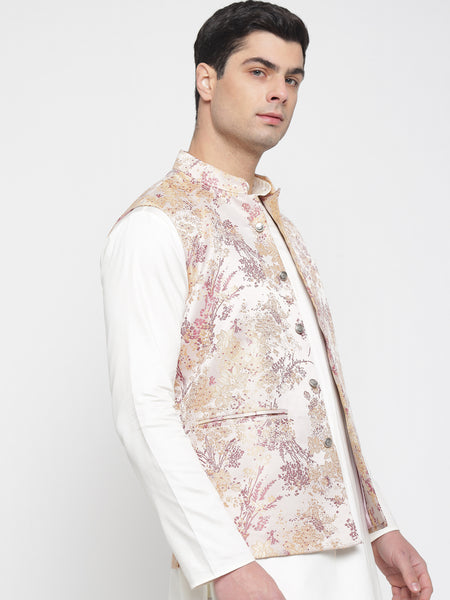 Pastel Pink Colour Floral Jacquard Nehru Jacket 5