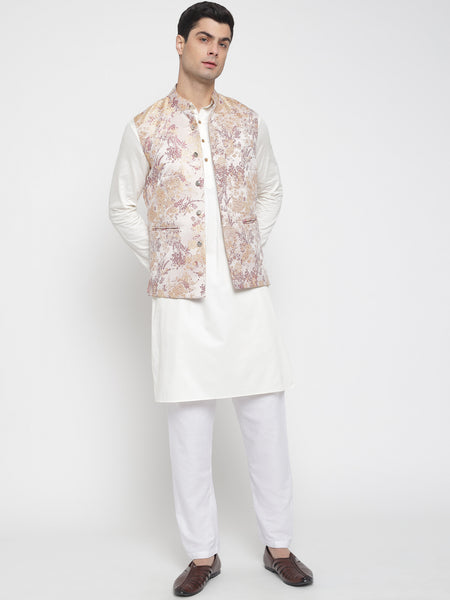 Pastel Pink Colour Floral Jacquard Nehru Jacket 6