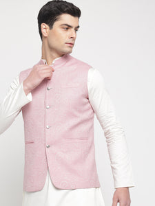 Pink Colour Paisley Jacquard Nehru Jacket 2