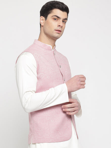 Pink Colour Paisley Jacquard Nehru Jacket 3