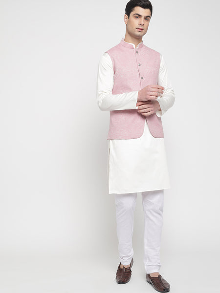 Pink Colour Paisley Jacquard Nehru Jacket 5
