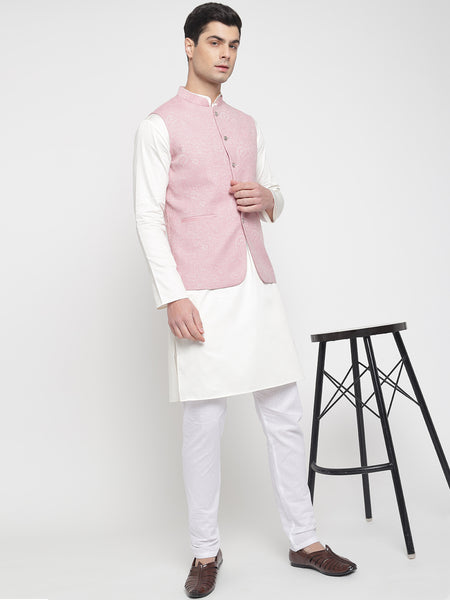 Pink Colour Paisley Jacquard Nehru Jacket 6