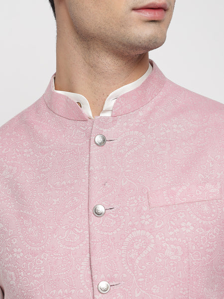 Pink Colour Paisley Jacquard Nehru Jacket