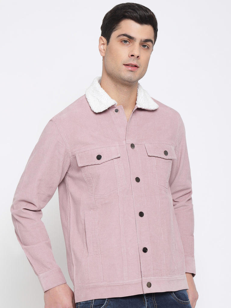 Pink corduroy jacket with fur collar online