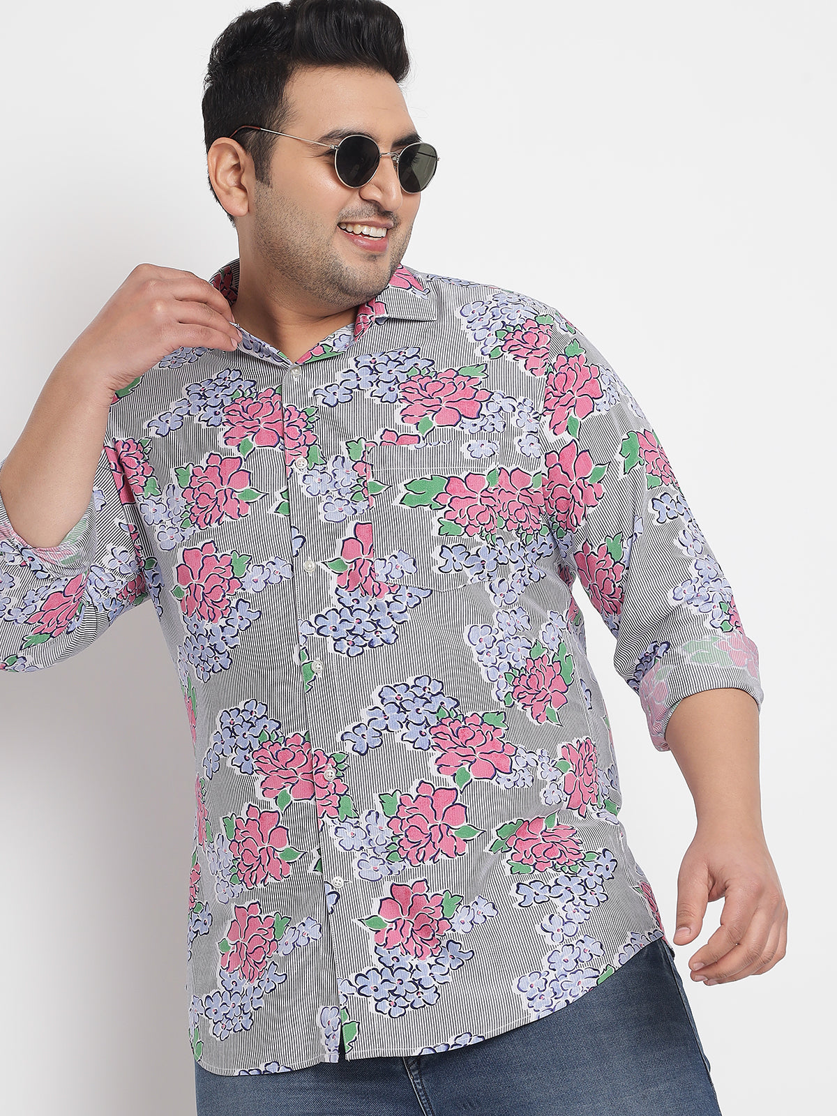 Pink Floral Printed Shirt For Men Plus