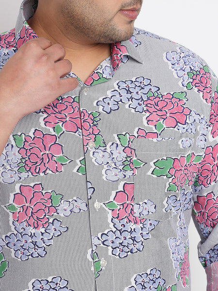 Pink Floral Printed Shirt For Men Plus 1