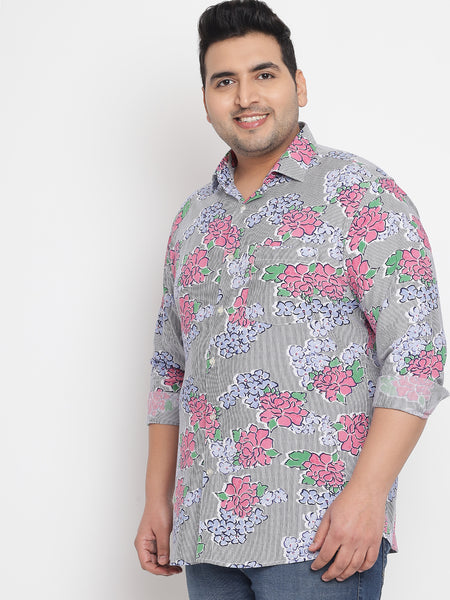 Pink Floral Printed Shirt For Men Plus 2