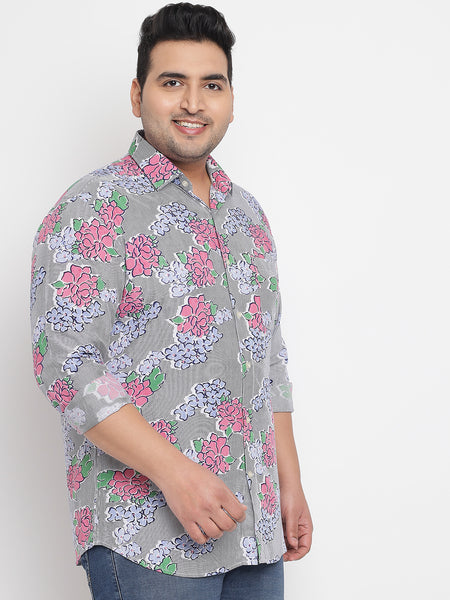 Pink Floral Printed Shirt For Men Plus 3