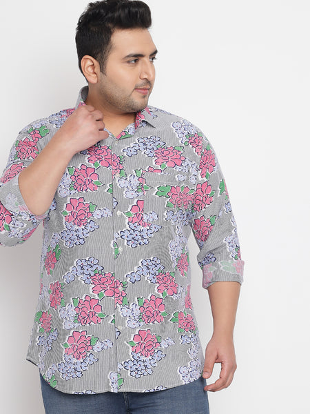 Pink Floral Printed Shirt For Men Plus 4