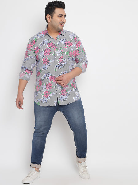 Pink Floral Printed Shirt For Men Plus 5