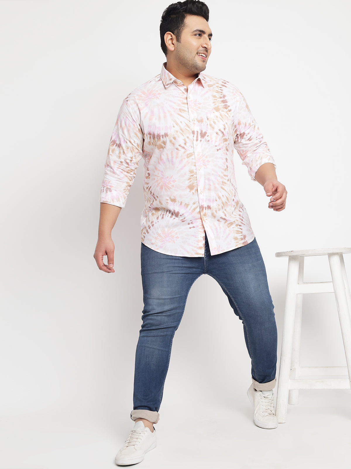 Pink Tie Dye Printed Shirt For Men Plus